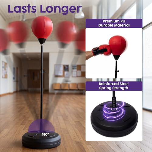 Punching Bag with Stand for Adults and Teens, Adjustable Boxing Bag with Permium Gloves, Freestanding Reflex Bag Training Equipment for Home Workout Fitness and Stress Relief
