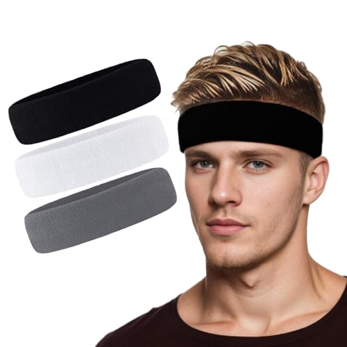 3 Pack Men & Women Sports Sweatbands Headbands - color: White,Black,Gray