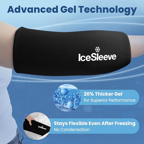 IceSleeve Elbow & Knee Ice Pack Wrap, Reusable Ice Sleeve for Arm & Leg, Flexible Gel Ice Pack for Knee Injuries, Tennis Freeze Sleeve Elbow Compression Wrap, Cold & Heat Therapy, Black SM 1 Pack - color: Black, size: Small/Medium