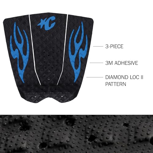 Creatures of Leisure Ethane Ewing Lite Pin Tail Ecopure Traction Pad, EcoPure Organic Additive, 8mm Teardrop Wide Arch Bar - color: Black Cobalt Flames