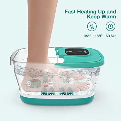 HOSPAN Collapsible Foot Spa with Heat, Bubble, Red Light, and Temperature Control, Foot Bath Massager with 8 Shiatsu Massage Rollers, Pedicure Foot Spa for Relaxation - FS01A - color: Sky Blue