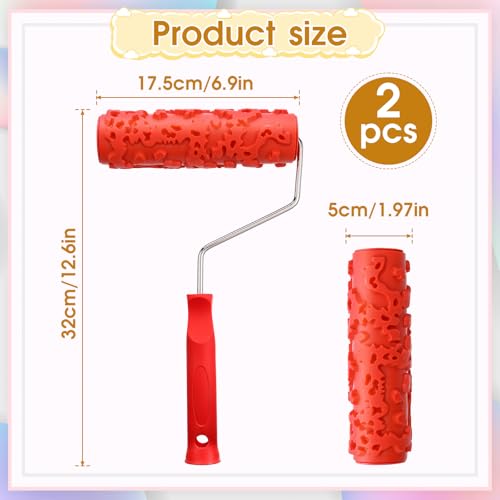 2 Pcs 7"DIY Patterned Paint Roller | Decorative Art Texture Roller | Pattern Rubber Rollers Textures Tool DIY Decorative Art Paint for Walls, Furnitures and Floors DIY Paints Art