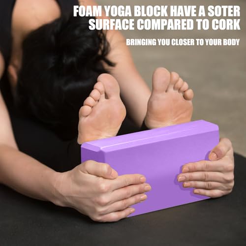 Septo 2 Pcs Yoga Blocks, 9x6x3 Inch Foam Blocks for Pilates | High density EVA foam Yoga Props lightweight non-slip surface for meditation stretching balance training - color: Purple