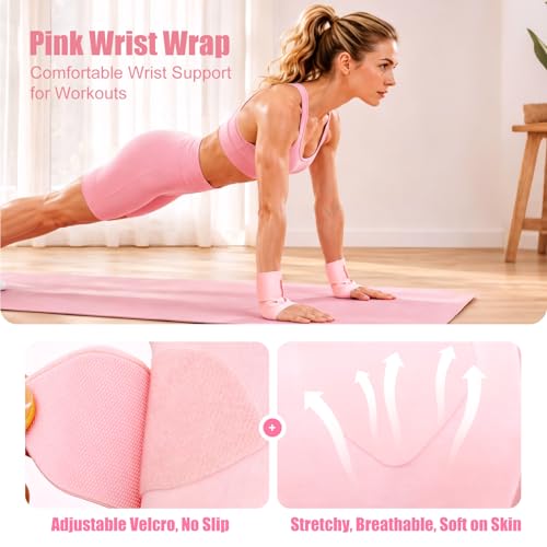 Women's Pilates Ring Set with Knee and Wrist Brace, 14in | Knee & wrist Brace protect joints. Ball, band(15-50lbs), socks, strap, bag, pump, guide. Durable, portable, lifetime support. - size: Small
