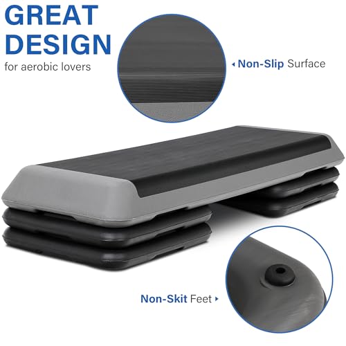 Adjustable Workout Aerobic Stepper, Exercise Step Platform Trainer with 4 Risers,Non-Slip Surface for Home Gym Workout Training - color: Black