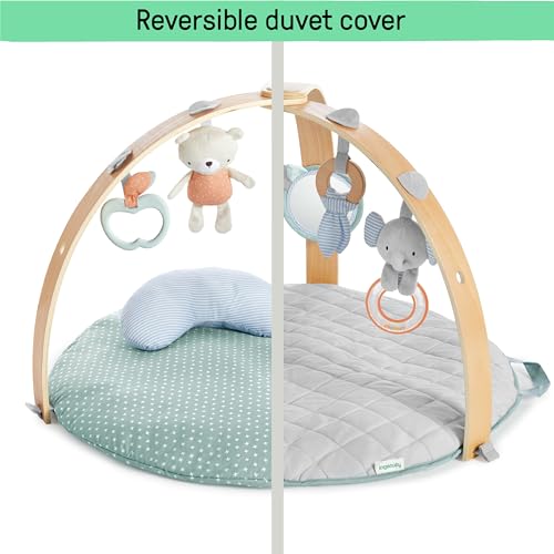 Ingenuity Cozy Spot Reversible Duvet Activity Gym & Play Mat with Wooden Toy bar - Loamy, Newborn and up - color: Loamy