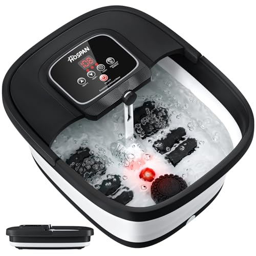 HOSPAN Collapsible Foot Spa with Heat, Bubble, Red Light, and Temperature Control, Foot Bath Massager with 8 Shiatsu Massage Rollers, Pedicure Foot Spa for Relaxation and Stress Relief, Black - color: Black