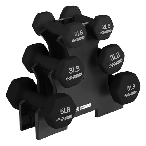 HolaHatha 1, 2 and 3 lb Neoprene Dumbbell Strength Training Weight Set with Rack - color: Black, size: 20 LB