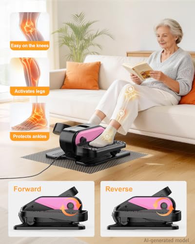 VIVURN® 023 Under Desk Elliptical Mini Electric Leg Exerciser for Senior, 12 Speeds RF Remote Display Monitor Non-Slip Mat, Quiet & Compact Seated Pedal Exerciser for Home Office Gift for Mom Dad - color: Pink
