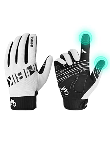 INBIKE Cycling Gloves for Men/Women Bike Gloves with Touchscreen-Padded Anti-Slip Mountain Biking MTB Bicycle Gloves for Cycling/Workout/Gym/Outdoor - color: White, size: Medium