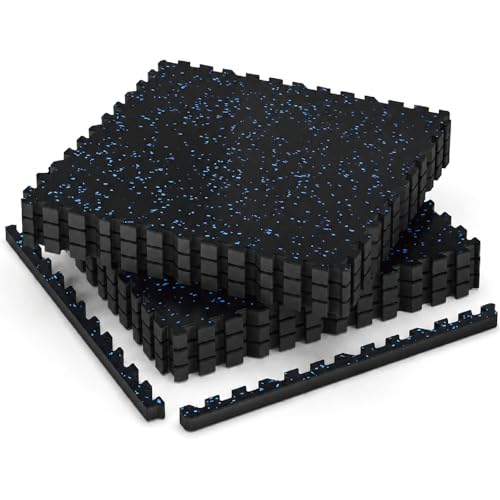 AIRHOP 1'' Ultra-Thick 24 Sq Ft Rubber Top Gym Flooring for Home Gym | 6 Tiles, High Density EVA Foam, Waterproof & Non-Slip Rubber, Interlocking Puzzle Mats, Heavy Duty Floor Protection, 24"x24" - color: Black/Blue, size: 24 Sq Ft (6 Tiles)
