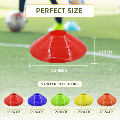 60/30 Pack Soccer Training Cones - Agility Cones with Carry Bag, Sturdy Disc Cones for Sports Training, Soccer, Football, Basketball, Indoor Outdoor Sports, Festive Events, Field Cone Markers - color: Multi-Color-60 Pack