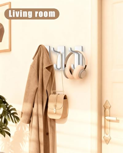 6 Pack Adhesive Wall Hooks - 15lbs Extra Stick On Hooks Heavy Duty Coat Hooks for Walls No Damage - Strong Sticky Hook for Hanging Key Purse Towel in Bathroom Kitchen Door, White - color: White