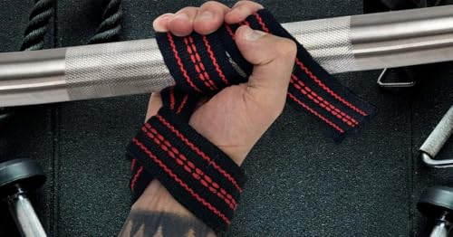 25" Powerlifting Straps (Pair) – Dominate Deadlifts with Heavy Duty Cotton Wrist Wraps – Maximum Grip Support for Strength Training & Weightlifting – Black/Red – For All Lifters: Newbies, Pros, Young Guns & Gym Vets - color: Red