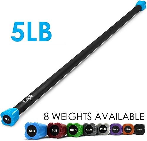 Yes4All Total Body Workout Weighted Bar, Resistance Band Bar, Racks for Strength Training, Exercise Bar for Yoga in Home and Gym - Single/Combo - color: Color-Coded, style: 5lbs Weighted Workout Bar