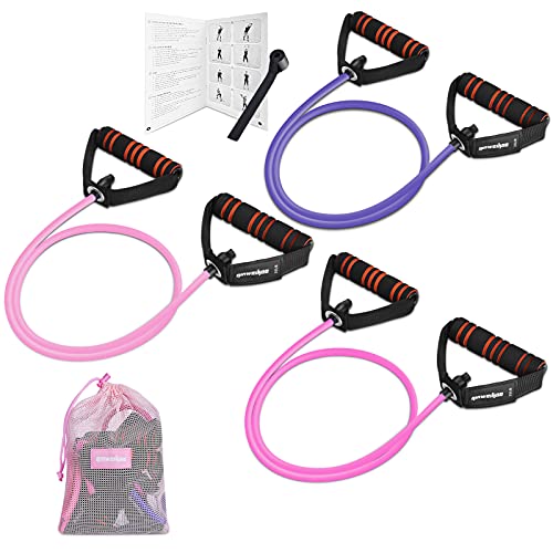 Resistance Exercise Band with Handles, Workout Band Weight Band for Physical Therapy,Strength Training Home Gym Fitness,with Door Anchor & Storage Bag. - color: Pink,Peach,Purple(5lb-25lb)