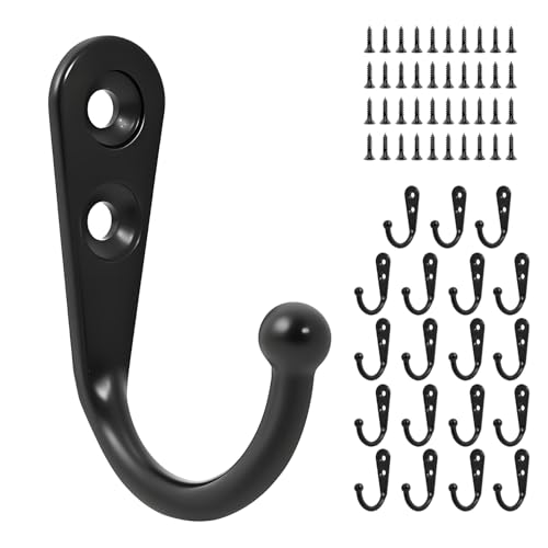 20 Pcs Key Hooks Coat Hooks for Hanging, Key Holder, Wall Mount Hook with Stainless Steel Screws, Command Hooks Utility Hangers for Key, Hat, Cup, Coat, Picture (Black) - color: Black