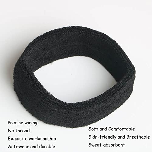 Cotton Sweatband Headbands,Pack of 12,Elastic Stretchy Sport Terry Cloth Sweat Bands,Yoga Workout Fitness Exercise Basketball Headband - color: 12pcs x black cotton sweatband headbands