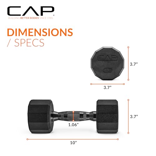 CAP Rubber Coated Dumbbell Weights, Free Weights for Home Gym Strength Training, Anti-Roll Hex Dumbbells with Black, Chrome & Comfort Grip Handles, Singles - size: 10 lb, style: 12-Sided - Black Handle