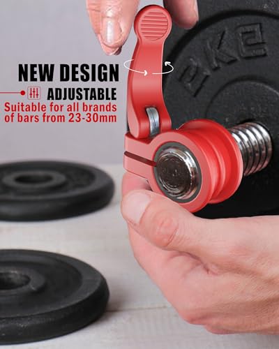 Mini Barbell Clips 1 inch I Multi-Size Adjustable Barbell Collar I 1 inch Barbell ClampsIQuick Release Weight Clips Pair of Locking for Dumbbell Bar - color: RED