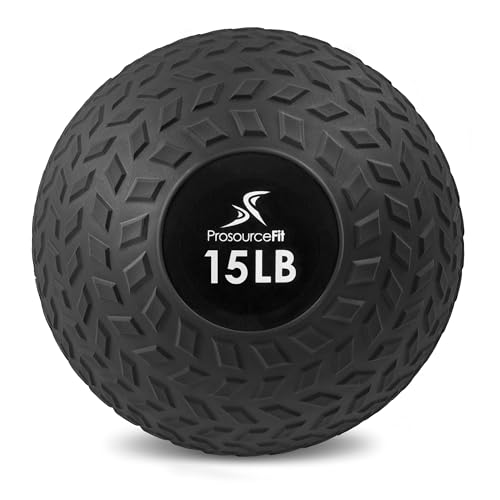 ProsourceFit Slam Medicine Balls 5, 10, 15, 20, 25, 30, 50lbs Smooth and Tread Textured Grip Dead Weight Balls for Strength and Conditioning Exercises, Cardio and Core Workouts - color: Tread - Black, size: 15 lb