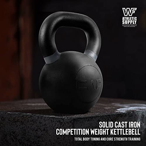 WF Athletic Supply Powder Coated Kettlebells, Black Matte Kettlebell Weights for Strength Training, Conditioning and Functional Fitness, LB and KG Markings - color: c. 26 LB