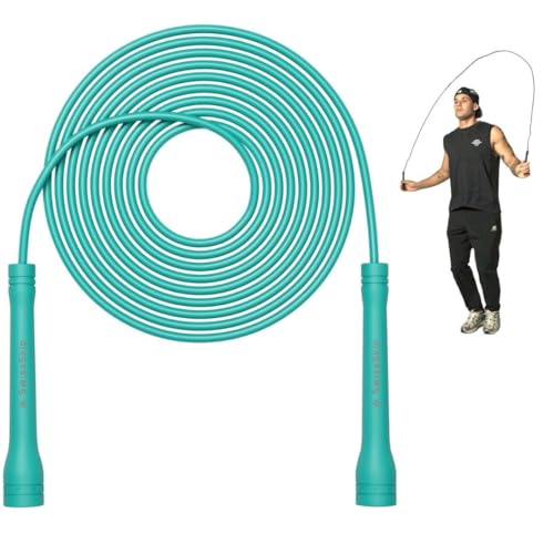 Swissskip Speed Jump Rope by Dayan Kolev, 5mm PVC Skipping Rope, Great for Beginners and Advanced Athlets, Designed for Fitness, Cardio, Boxing & CrossFit, Adjustable length with Unbreakable Handles - color: Turquoise