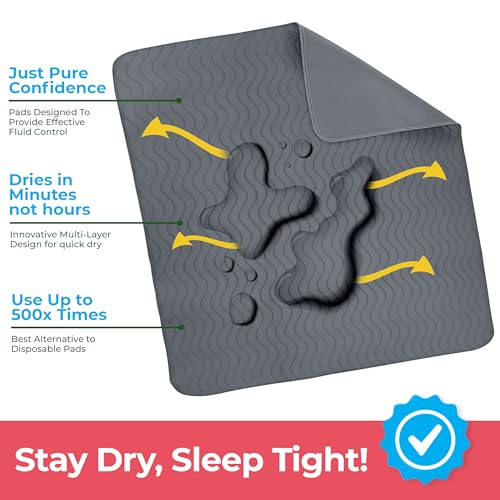 Utopia Bedding Washable Underpads 34" x 36" (Pack of 6), Waterproof Reusable Heavy Absorbency Incontinence Bed Pads for Adults, Kids, Elderly and Pets, Bedwetting Pads for Sofa and Couch (Grey) - color: Gray, size: 34x36 Inch (Pack of 6)