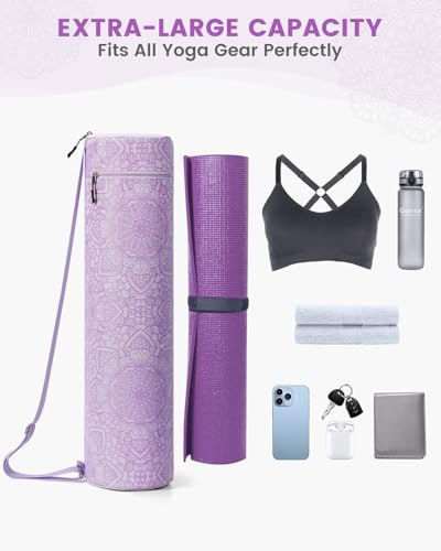 Gonex Yoga Mat Bag with Full-Zip Design, Fits Most Mats | 600D Oxford Fabric, Wet Pocket, Front Zip Pocket, Adjustable Strap, Fits Mats up to 26" - color: Soft Lavender
