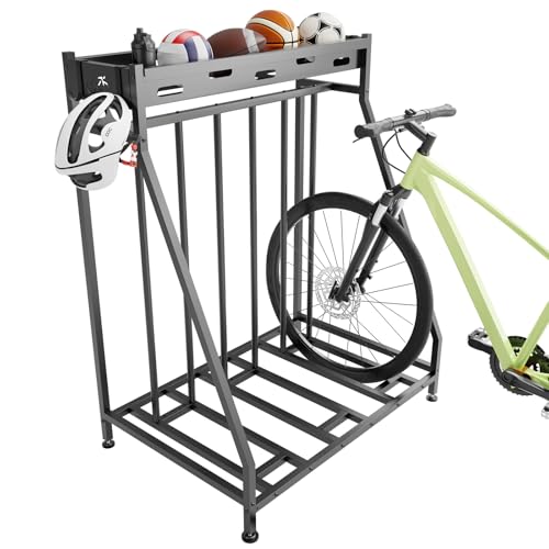 3 Bike Stand Steady Bike Rack Garage with Baskets Storage Indoor Bike Storage Rack Metal Floor Bicycle Station for Parking Suitable for Mountain, Hybrid, Adult and Kids Bikes - style: 3 Bike Stand
