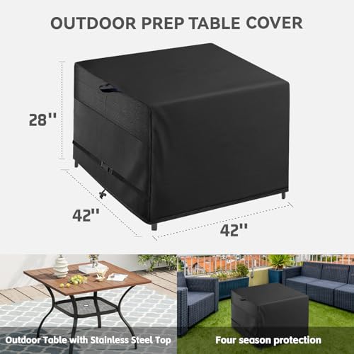 Outdoor Patio Square Table Cover 42 inch Black Heavy Duty Waterproof Cover for Square Slatted Tabletop - color: Black, size: 42"x 42"x 28"