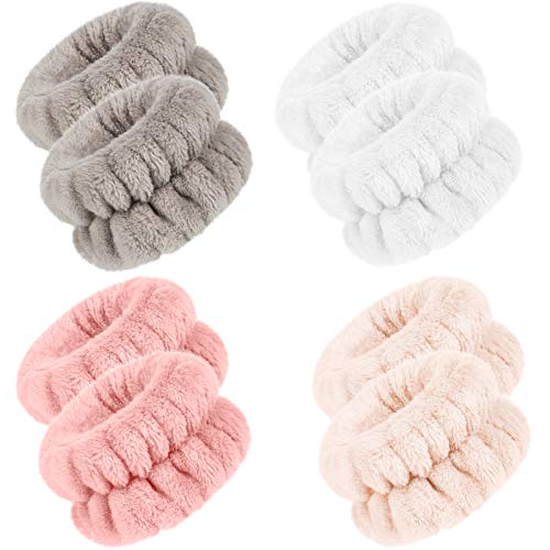 Chuangdi 4 Pairs Wrist Bands for Washing Face Wrist Spa Microfiber Wash Towel Band Scrunchies Absorbent Wristbands Sweatband for Women Prevent Liquid from Spilling(Stylish Colors) - color: Stylish Colors