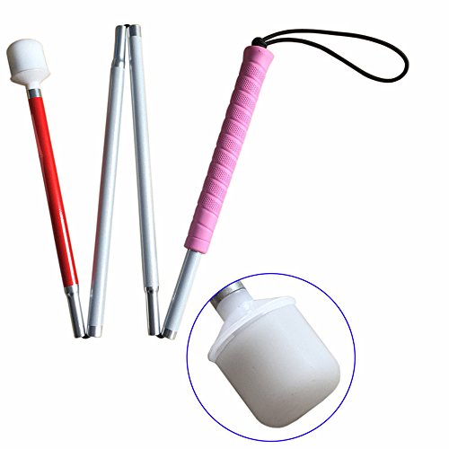 Aluminum Mobility Folding Cane for the Blind (Folds Down 4 Sections) White Cane, Pink Handle