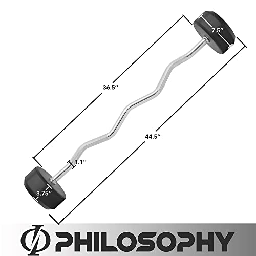 Philosophy Gym Rubber Fixed Barbell, Pre-Loaded Weight EZ Curl Bar for Strength Training & Weightlifting - style: 80 LB