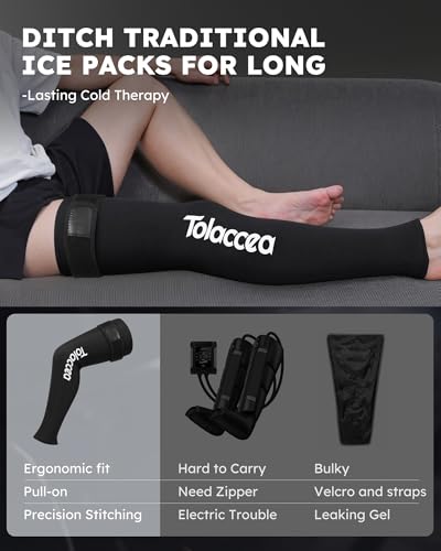 Tolaccea Full Leg Ice Pack Wrap with 360° Coverage with Strap for Muscle Recovery After Exercise, Ice Pack Wrap Around Entire Leg for Pain Relief, Foot Calf and Thigh Legs Shins Hamstrings (Large) - size: Large