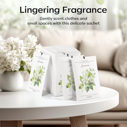 MYARO 12 Pack Jasmine Scented Sachets for Drawer, Closet & Small Spaces Air Freshener Bags, Odor Eliminator for Car, Shoes, Bathroom Home Fragrance Gift Set - color: Jasmine