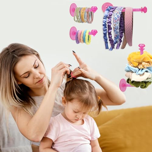 8Pcs Scrunchie Holder Stand Hai Tie Organizer, Girls Hair Accessories Organizer Storage for Headband Hairband Hair Ties, Acrylic Clear Glitter Adhesive Scrunchy Holder Scrunchie Tower Storage - color: 8Packs Pink