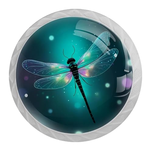 4 Pack White Cabinet Knobs Round Drawer Pulls, Dragonfly Drawer Handles, Kitchen Hardware for Dresser Drawers Closets Cupboard Bathroom Bedroom Home Decor - color: Beautiful Dragonfly