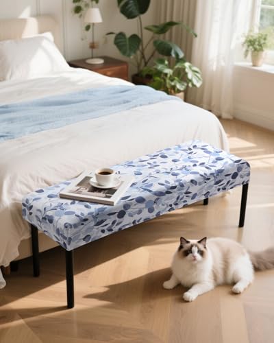 Fuloon Stretch Bench Cover, Anti-Dust Removable Dining Bench Slipcover Washable Seat Cushion Protector for Bedroom, Kitchen, Hotel, Banquet, Grey Blue Flower - color: Flower Grey Blue