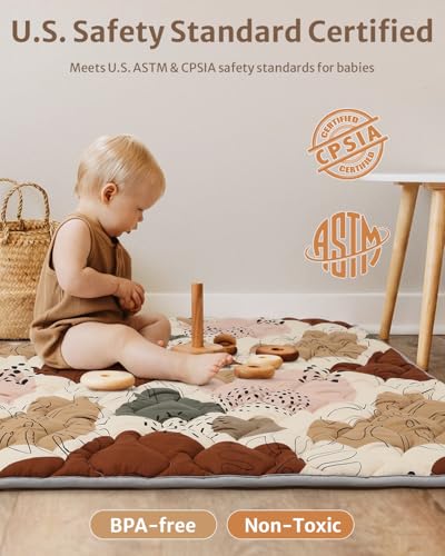 Blissful Diary Baby Play Mats for Floor, 72x48 Inch Extra Thicker & Large Soft Cushioning Foam Playmats for Babies and Toddlers, Foldable Washable Baby Crawling Mat for Playpen, Boho Design - color: Boho, size: 72" X 48"