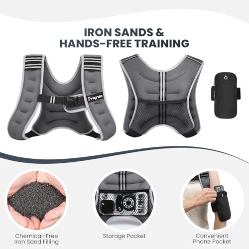 Fragraim Weighted Vest for Women Men - 8lb/10lb/12lb/16lb/22lb/25lb/30lb Weight Vest with Reflective Stripe, Detachable Phone Pouch, Ideal for Walking, Strength Training, Running, Workout, Cardio - color: Grey, size: 8 lb