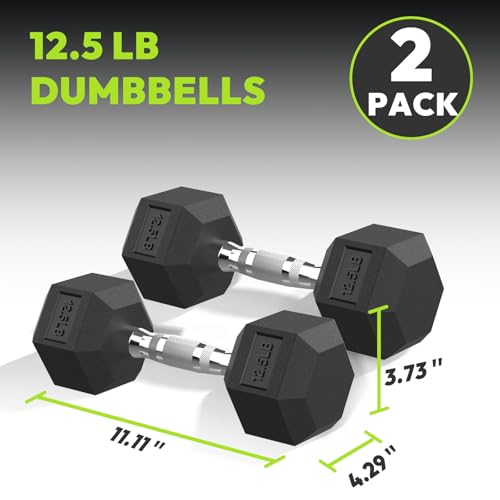 HANDBODE Hex Dumbbell Set of 2, Rubber Encased Fixed Dumbbells, 2.5-65 lb | Non-Slip Comfortable Handles, Hand Weights for Strength Training, Ideal for Home Gym Workouts - size: 12.5 lb, Pair, style: Chrome Handle