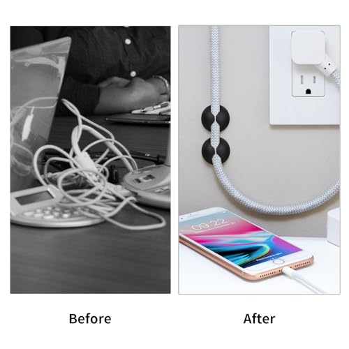 Flezoo Cord Holder Cable Holder, 12PCS Black Adhesive Cable Clips Cord Organizer Charger Holder Wire Management Keeper for Nightstand, Office, Desk or Mouse - color: Black
