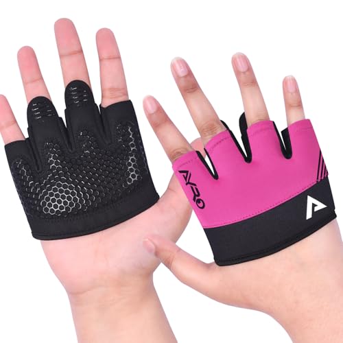 AYRO Workout Gloves for Men & Women, Minimal Short Partial Gym Gloves, Weight Lifting Gloves with Full Palm Protection, Extra Grip Pads & Hand Support for Training & Fitness - color: Pink, size: X-Small