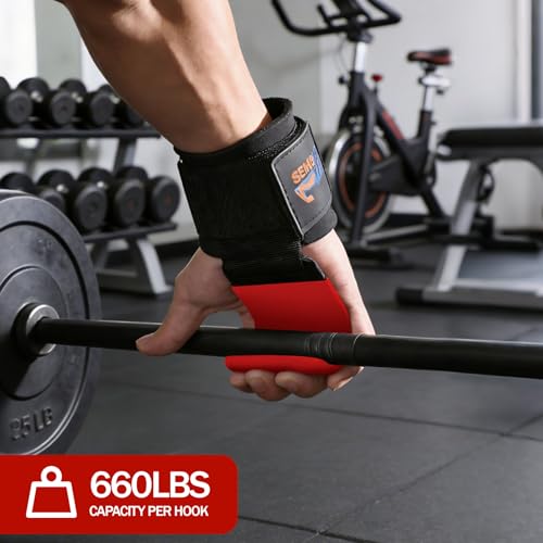 Weight Lifting Hooks (Pair), Heavy Duty Wrist Straps for Weightlifting, Hand Grip Support Lifting Hooks for Weight Lifting, Deadlifts, Pull Ups, Rows & Shrugs - color: Red