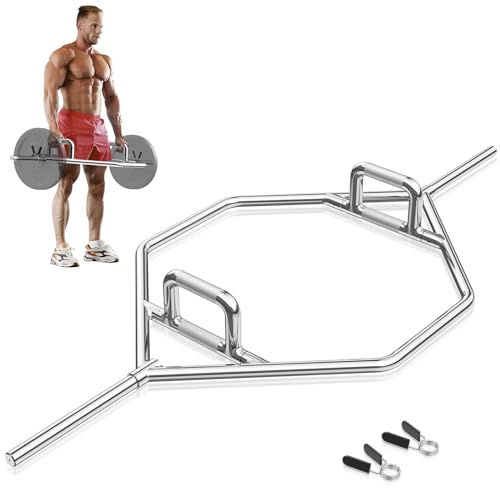 Goplus 56’’ Olympic Hex Bar, Chrome Finish Barbell Trap Bar with Flat or Raised Knurled Handles for Squats, Deadlifts, Shrugs, Strength Training Weight Lifting, 800LBS Weight Capacity - color: Sliver, fit 1’’ weight plates