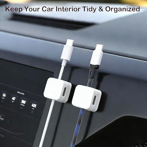 10 Pack Cord Organizer, Magnetic Cable Management, Cord Holder for Desk, Adhesive Cable Clips Wire Keeper for Nightstand, Home, Office, Desktop, Car, Wall (White) - color: White
