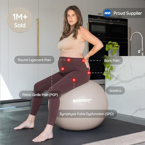 BABYGO Birthing Ball - Pregnancy Yoga Labor & Exercise Ball & Book Set Trimester Targeting, Maternity Physio, Birth & Recovery Plan Included Anti Burst Eco Friendly - color: Oatmeal, size: 75cm - Electric