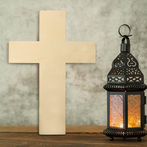 Anglechic 12 Pcs Wooden Cross Craft 12 Inch Wood Crosses for Crafts Unfinished Wood Cutouts for DIY Arts Craft Project Easter Sunday School Church Home Decoration - color: natural color