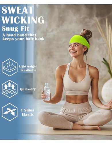 Headbands for Men & Women, Sweat Headband Non-Slip Sweatband Sports Running Cycling Yoga Basketball Workout Football Training - color: Neon Yellow
